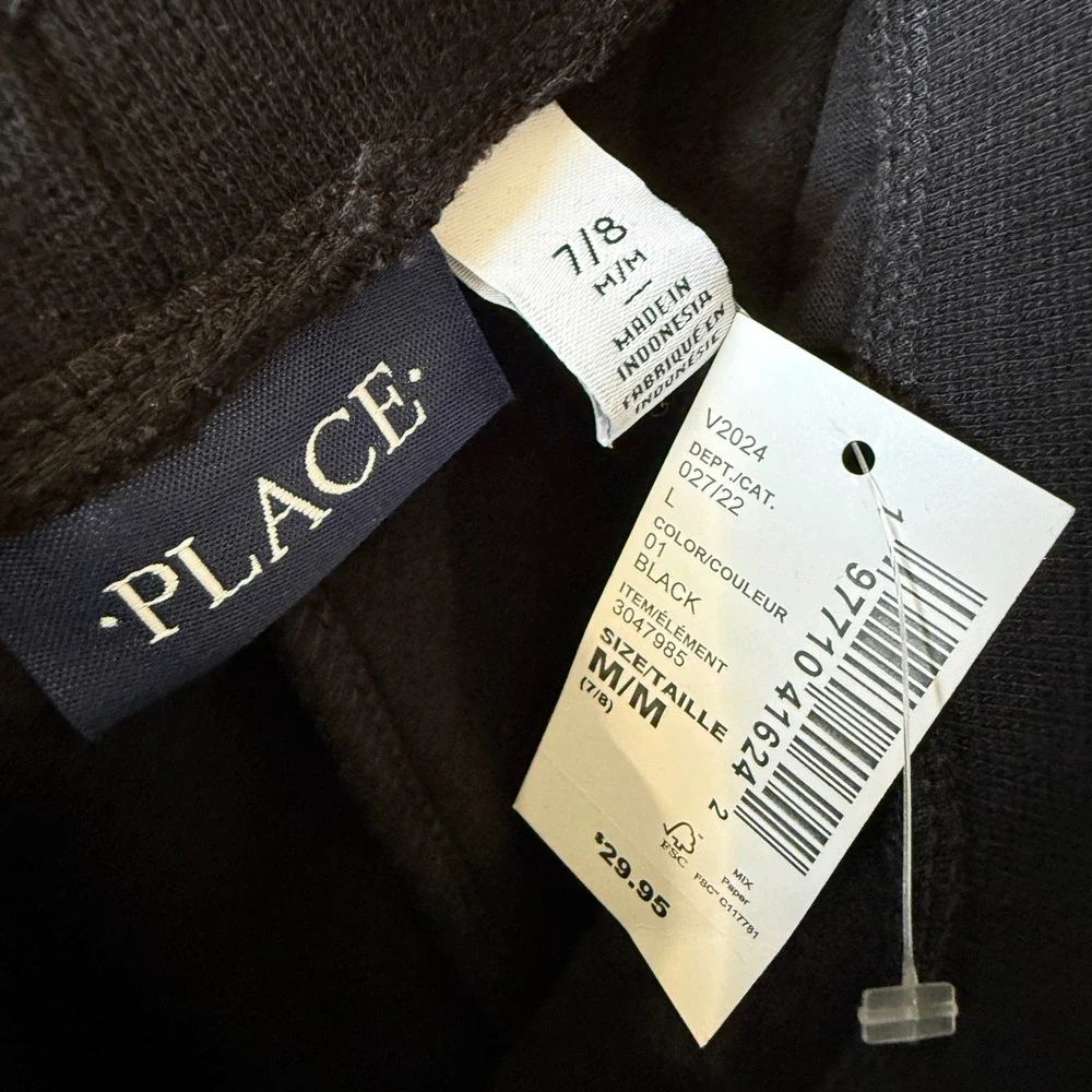 The Children's Place Fleece Jogger Sweatpants Boys 7/8 Black Blue Colorblock NWT
